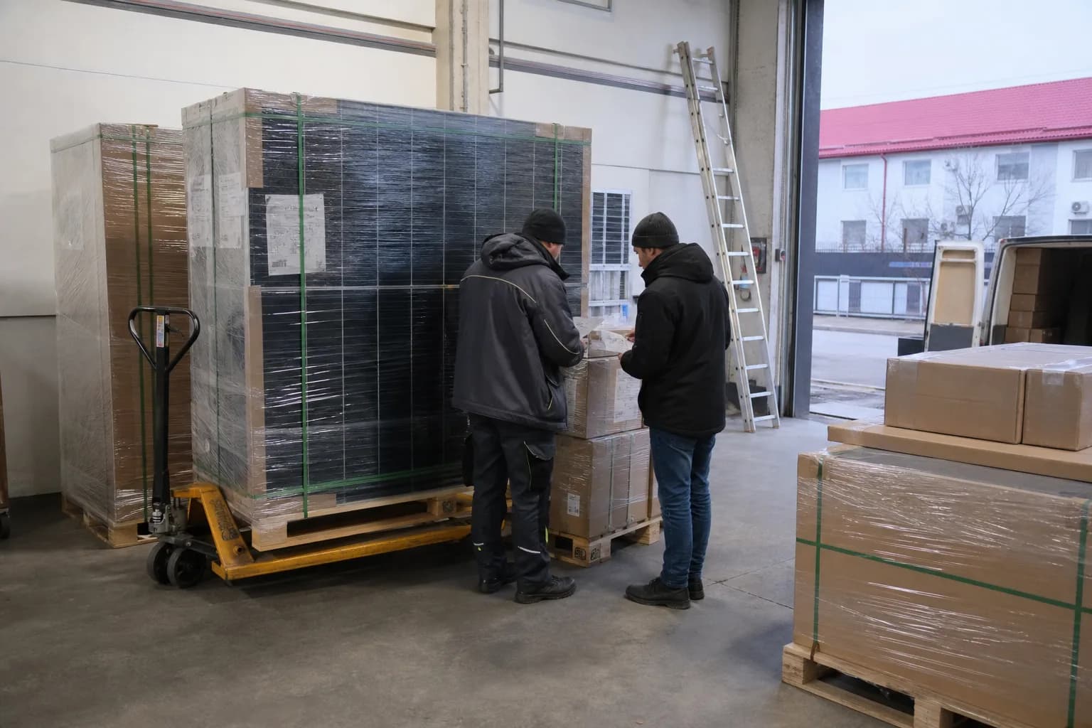 Recepția unei livrări de echipamente fotovoltaice într-un depozit